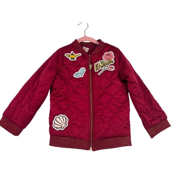 Disney Tutu Couture Bomber Jacket Girl's 7/8 Pink Quilted Embroidered Patches - Picture 1 of 8